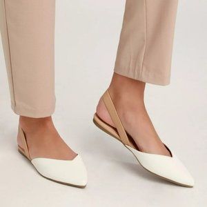 Lulus Mae White and Beige Pointed-Toe Slingback Flats
